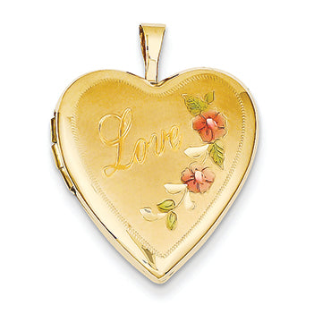 14K Gold 20mm Enamel Flowers Love Heart Locket