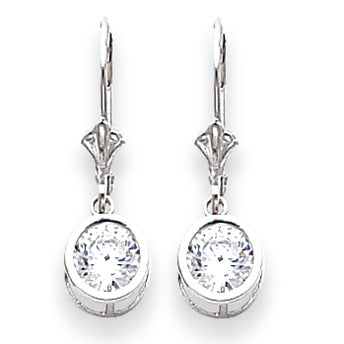 14K White Gold 6mm Cubic Zirconia leverback earring