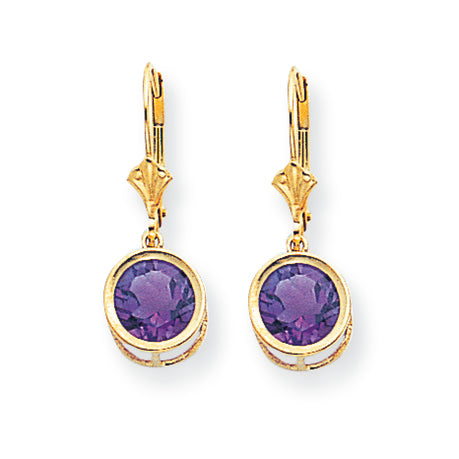 3.9 Carat 14K Gold 8mm Amethyst leverback earring
