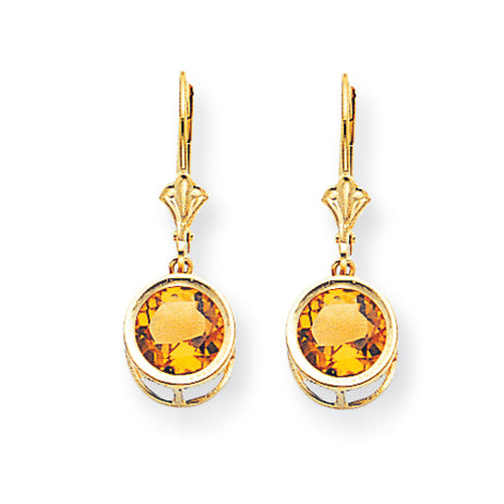 4 Carat 14K Gold 8mm Citrine leverback earring