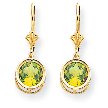 4.7 Carat 14K Gold 8mm Peridot leverback earring