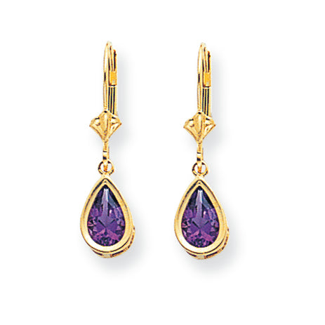 1.5 Carat 14K Gold  8x5mm Amethyst Dangle Earrings