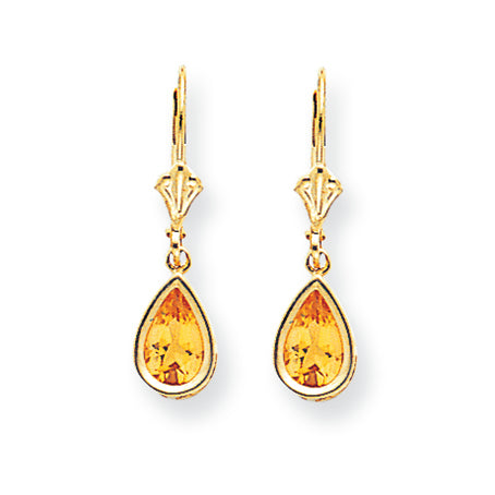 1.6 Carat 14K Gold 8x5mm Pear Citrine leverback earring