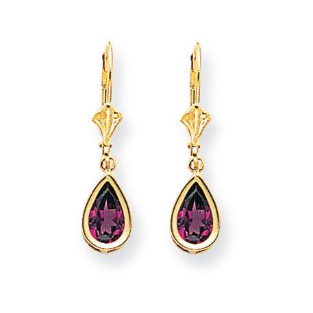 2.1 Carat 14K Gold 8x5mm Pear Rhodalite Garnet leverback earring