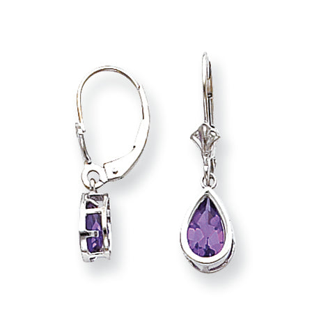 1.5 Carat 14K White Gold 8x5mm Pear Amethyst leverback earring