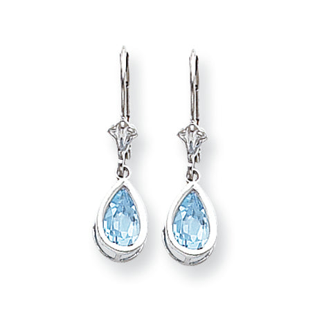 2.3 Carat 14K White Gold 8x5mm Pear Blue Topaz leverback earring