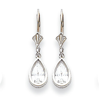 14K White Gold 8x5mm Pear Cubic Zirconia leverback earring