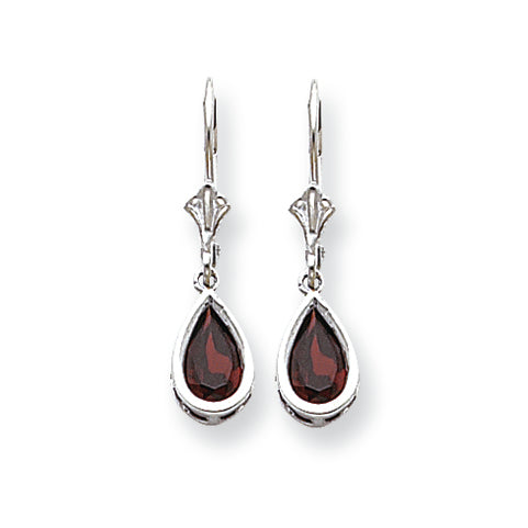 2.3 Carat 14K White Gold 8x5mm Pear Garnet leverback earring