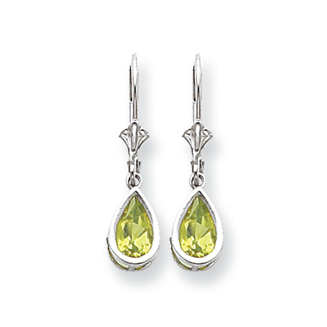 2 Carat 14K White Gold 8x5mm Pear Peridot leverback earring