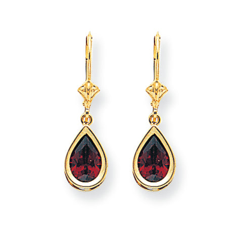 2.9 Carat 14K Gold 9x6mm Pear Garnet leverback earring