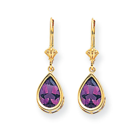 3.5 Carat 14K Gold 10x7mm Pear Amethyst leverback earring