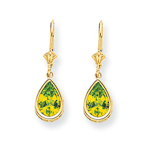 4 Carat 14K Gold Peridot Diamond pear leverback earring