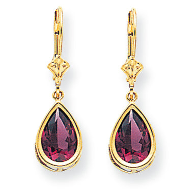 4.2 Carat 14K Gold 10x7mm Pear Rhodalite Garnet leverback earring