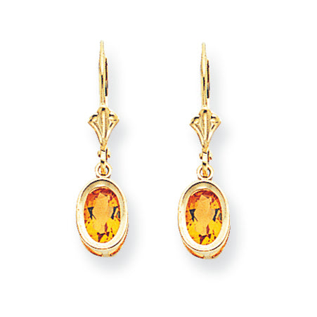 1.7 Carat 14K Gold Citrine Diamond oval leverback earring