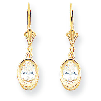 14K Gold 7x5mm Oval Cubic Zirconia leverback earring