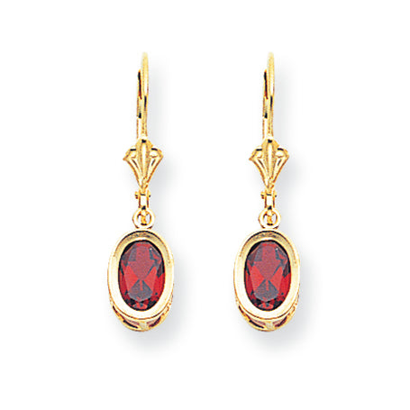2.1 Carat 14K Gold 7x5mm Oval Garnet leverback earring