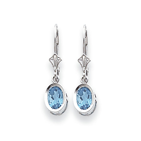 2.1 Carat 14K White Gold 7x5mm Oval Blue Topaz leverback earring
