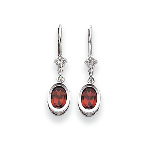 2.1 Carat 14K White Gold 7x5mm Oval Garnet leverback earring