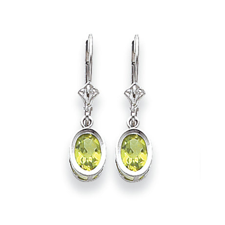 1.8 Carat 14K White Gold 7x5mm Oval Peridot leverback earring