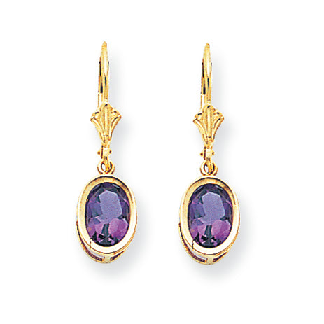 2.2 Carat 14K Gold 8x6mm Oval Amethyst leverback earring
