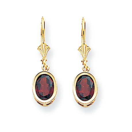 3.4 Carat 14K Gold 8x6mm Oval Garnet leverback earring