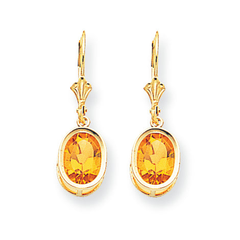 3.6 Carat 14K Gold 9x7mm Oval Citrine leverback earring