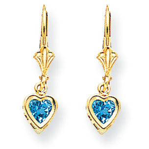 1.1 Carat 14K Gold 5mm Heart Blue Topaz earring