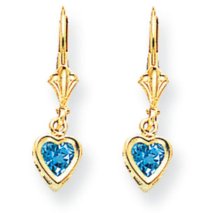 1.1 Carat 14K Gold 5mm Heart Blue Topaz earring