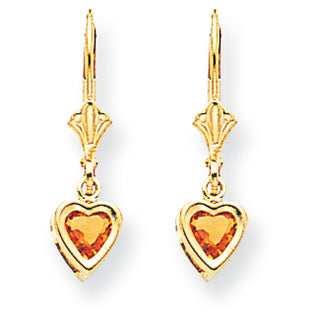 0.8 Carat 14K Gold 5mm Heart Citrine earring