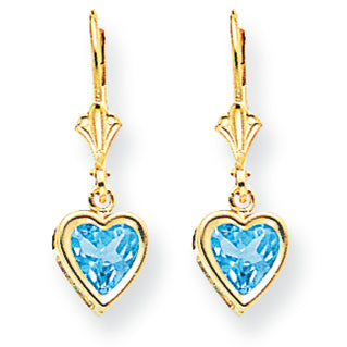 2.2 Carat 14K Gold 6mm Heart Blue Topaz earring