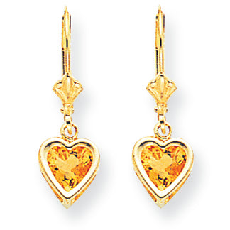 1.7 Carat 14K Gold 6mm Heart Citrine earring