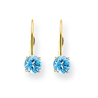 1.4 Carat 14K Gold 5mm Blue Topaz leverback earring