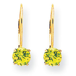 1.2 Carat 14K Gold 5mm Peridot leverback earring