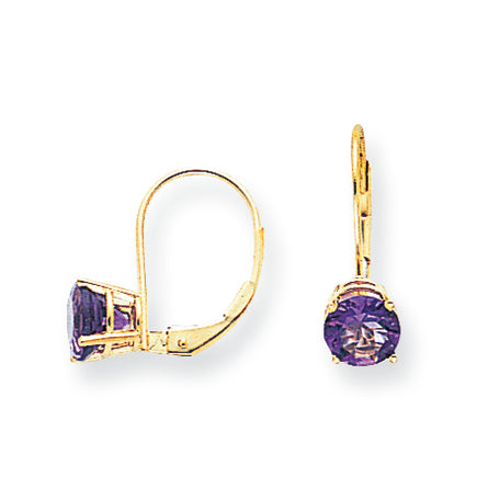 1.6 Carat 14K Gold 6mm Amethyst leverback earring