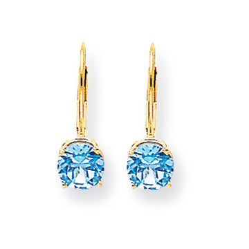 2.2 Carat 14K Gold 6mm Blue Topaz leverback earring