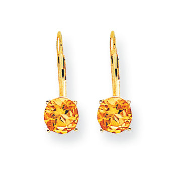 1.6 Carat 14K Gold 6mm Citrine leverback earring