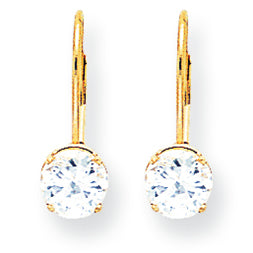 14K Gold 6mm Cubic Zirconia leverback earring