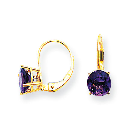 2.3 Carat 14K Gold 7mm Amethyst leverback earring