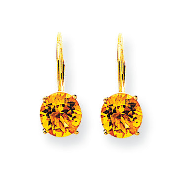 2.6 Carat 14K Gold 7mm Citrine leverback earring