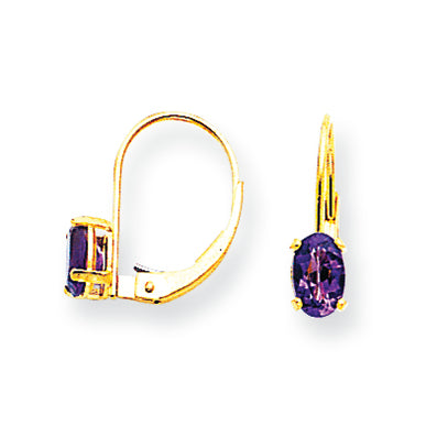0.9 Carat 14K Gold 6x4mm Oval Amethyst leverback earring
