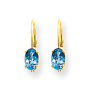 1.2 Carat 14K Gold 6x4mm Oval Blue Topaz leverback earring