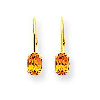 14K Gold 6x4mm Oval Citrine leverback earring