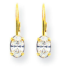 14K Gold 6x4mm Oval Cubic Zirconia leverback earring