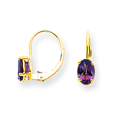 1.6 Carat 14K Gold 7x5mm Oval Amethyst leverback earring