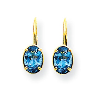 2.1 Carat 14K Gold 7x5mm Oval Blue Topaz leverback earring