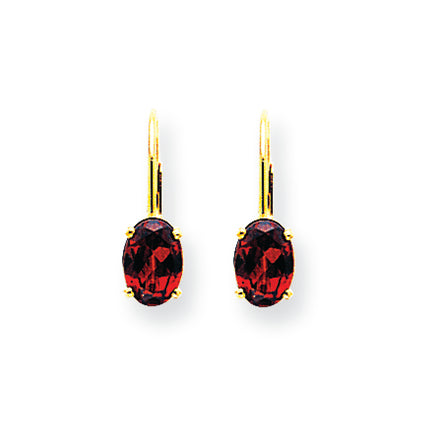 2.1 Carat 14K Gold 7x5mm Oval Garnet leverback earring