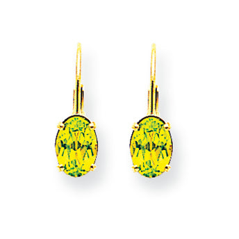 1.8 Carat 14K Gold 7x5mm Oval Peridot leverback earring