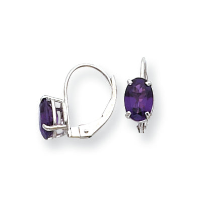 1.6 Carat 14K White Gold 7x5mm Oval Amethyst leverback earring