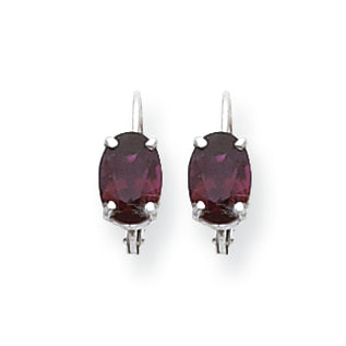 2.1 Carat 14K White Gold 7x5mm Oval Garnet leverback earring