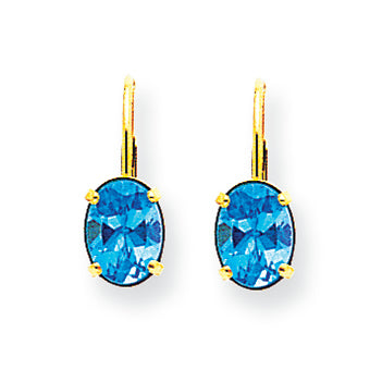 2.8 Carat 14K Gold 8x6mm Oval Blue Topaz leverback earring